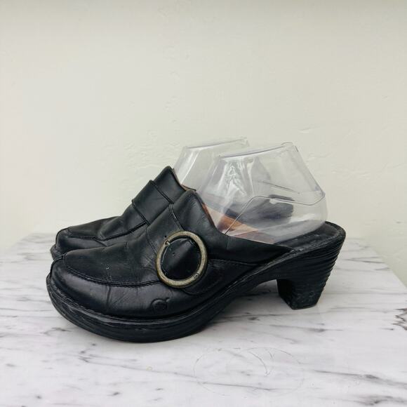 Born Black Leather High Heel Mules Women’s Size 10 - Picture 1 of 10
